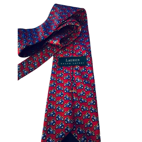 Ralph Lauren Silk Tie‎ Motorcycle Trike Motorcyclist Necktie LRL Red Made in USA - Picture 5 of 9